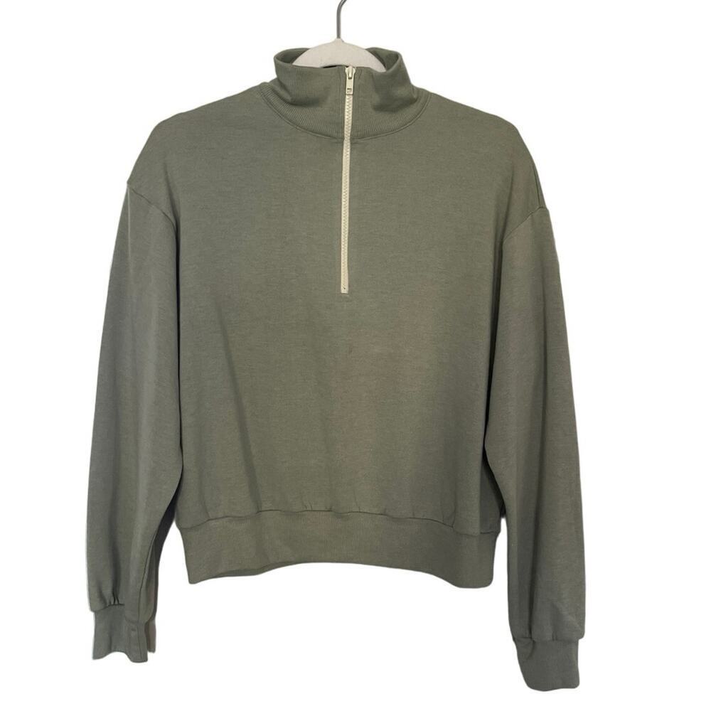 Oli Viv‎ Cozy 1/4 Zip Long Sleeve Popover Sweatshirt Medium Olive Green Soft NEW